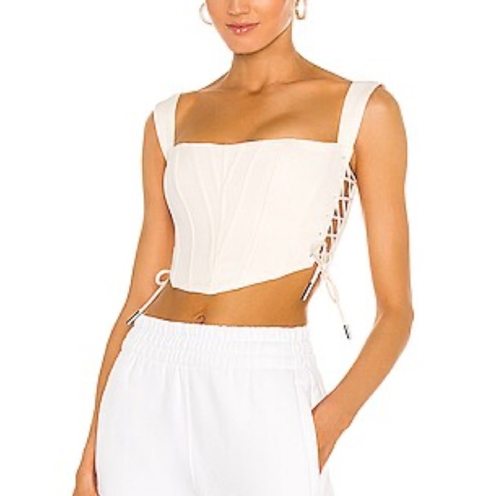 Danielle Guizio Cream Lace-Up Crop Top